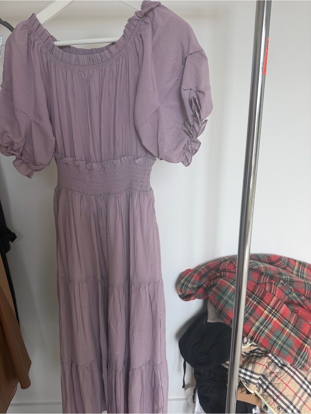 OAK + FORT Lavender Puff-Sleeve Maxi Dress